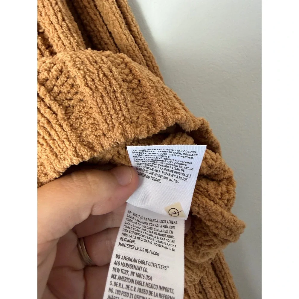 American Eagle Chenille Mock Neck Ribbed Crop Sweater Caramel Brown Women' Med